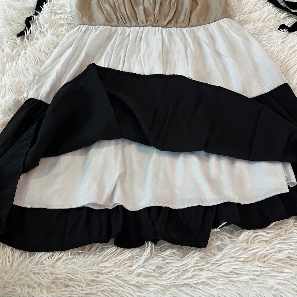 Mi Ami Colorblock Tiered Mini Dress Tie Straps Neutral Boho Medium - Picture 14 of 16